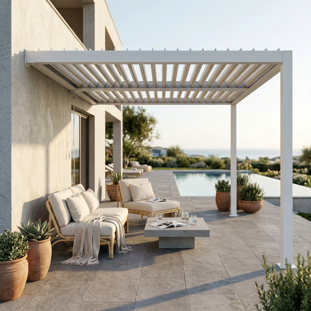 Pergola Bioclimatica Addossata 3 x 2,5 in Alluminio Bianco - GA802177-BIAN