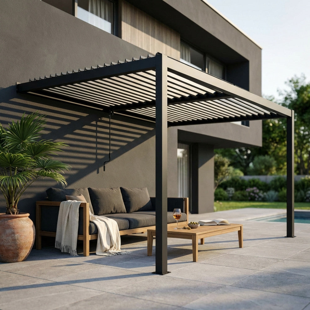 Pergola Bioclimatica Addossata 3 x 2,5 in Alluminio Grigio Scuro - GA802177-DGRE