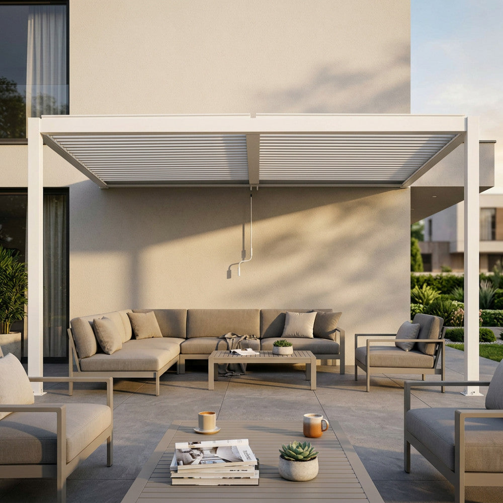 Pergola Bioclimatica Addossata 4 x 2,5 in Alluminio Bianco - GA802178-BIAN