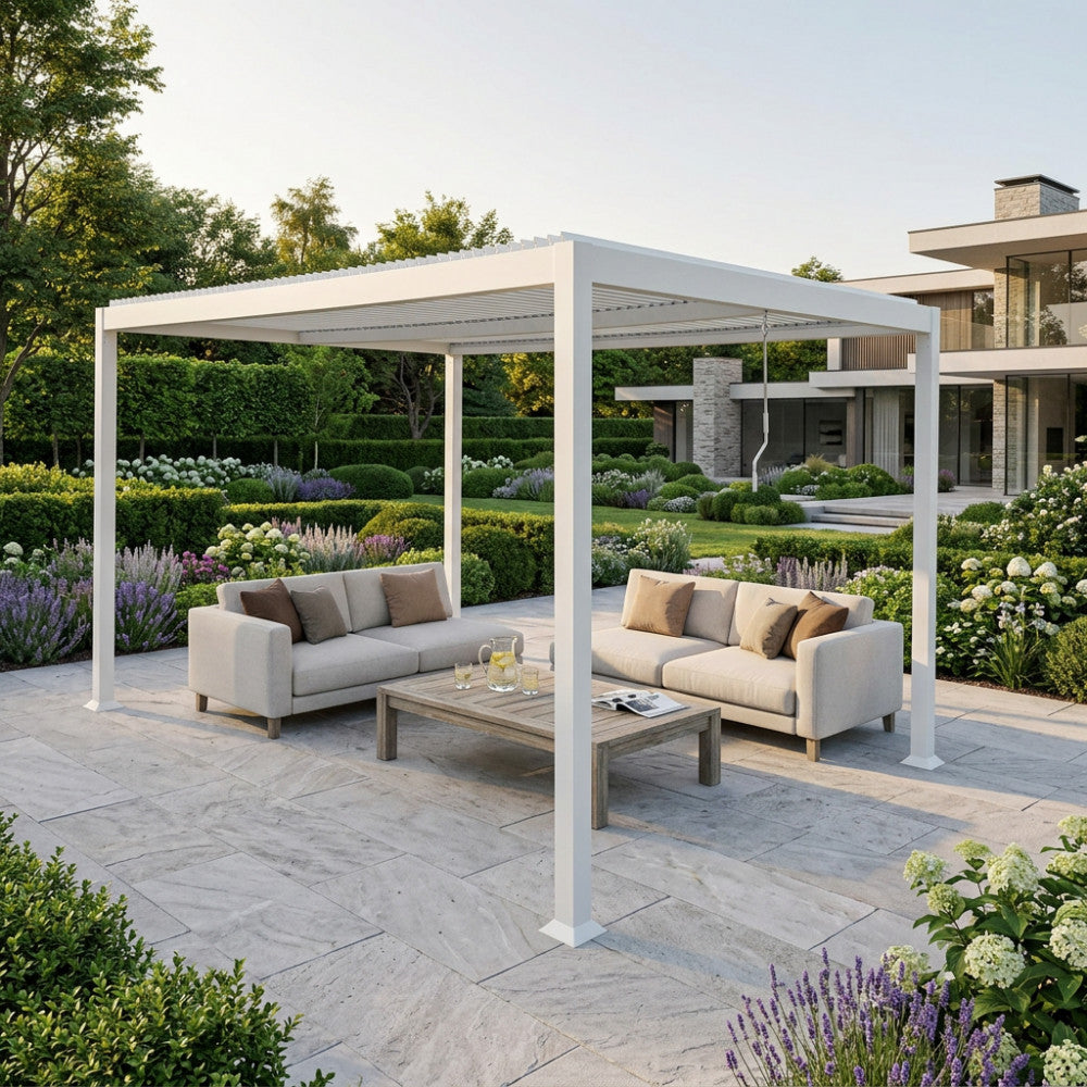Pergola Bioclimatica Elle 3 x 3 m in Alluminio Bianco - GA802128-BIAN