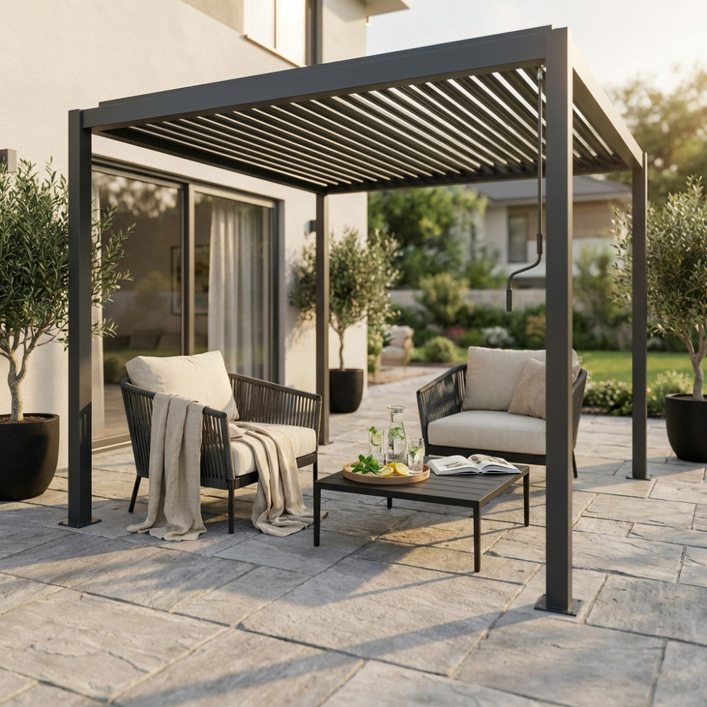 Pergola Bioclimatica Manuale 2 x 3 in Alluminio Grigio Scuro - GA802187-DGRE - foto 2