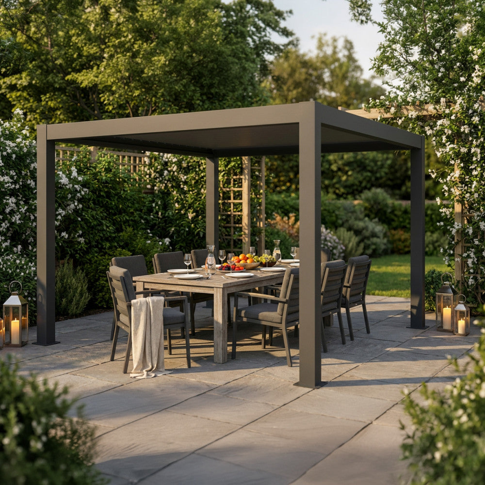 Pergola Bioclimatica Motorizzata 4 x 4 in Alluminio Grigio Scuro - GA802188-DGRE - foto 2