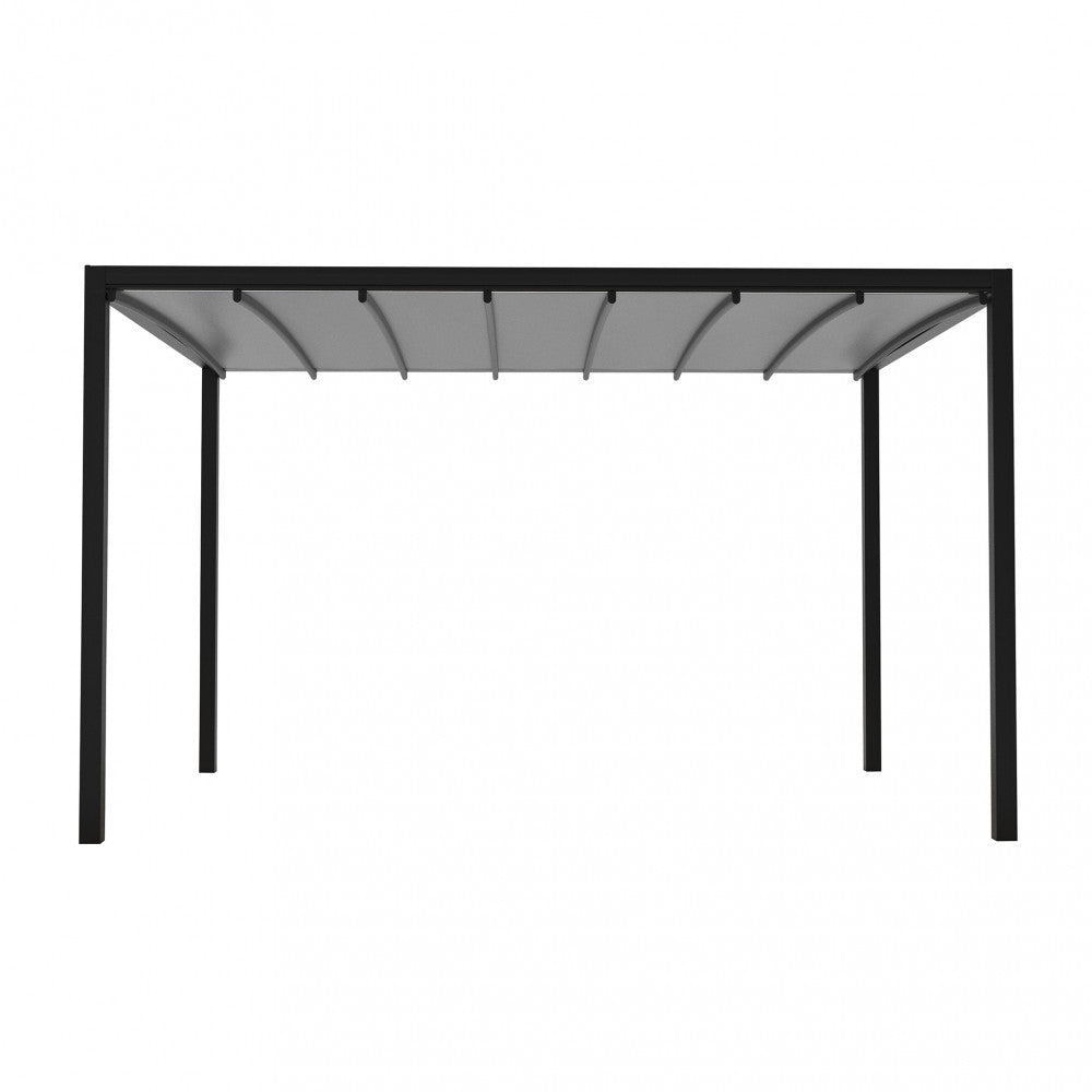 Struttura isolata della pergola motorizzata 3x4 in alluminio antracite con copertura in PVC grigio chiaro su sfondo bianco.