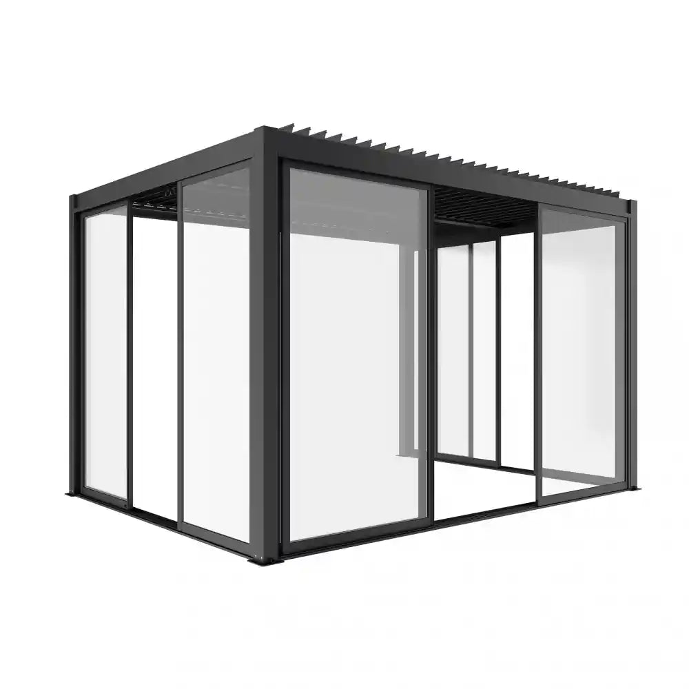 pannello laterale scorrevole con vetro per pergola bioclimatica lato 4m colore antracite vista panoramica apertura