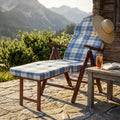 Poltrona relax Cosma in legno di faggio con cuscino tartan blu