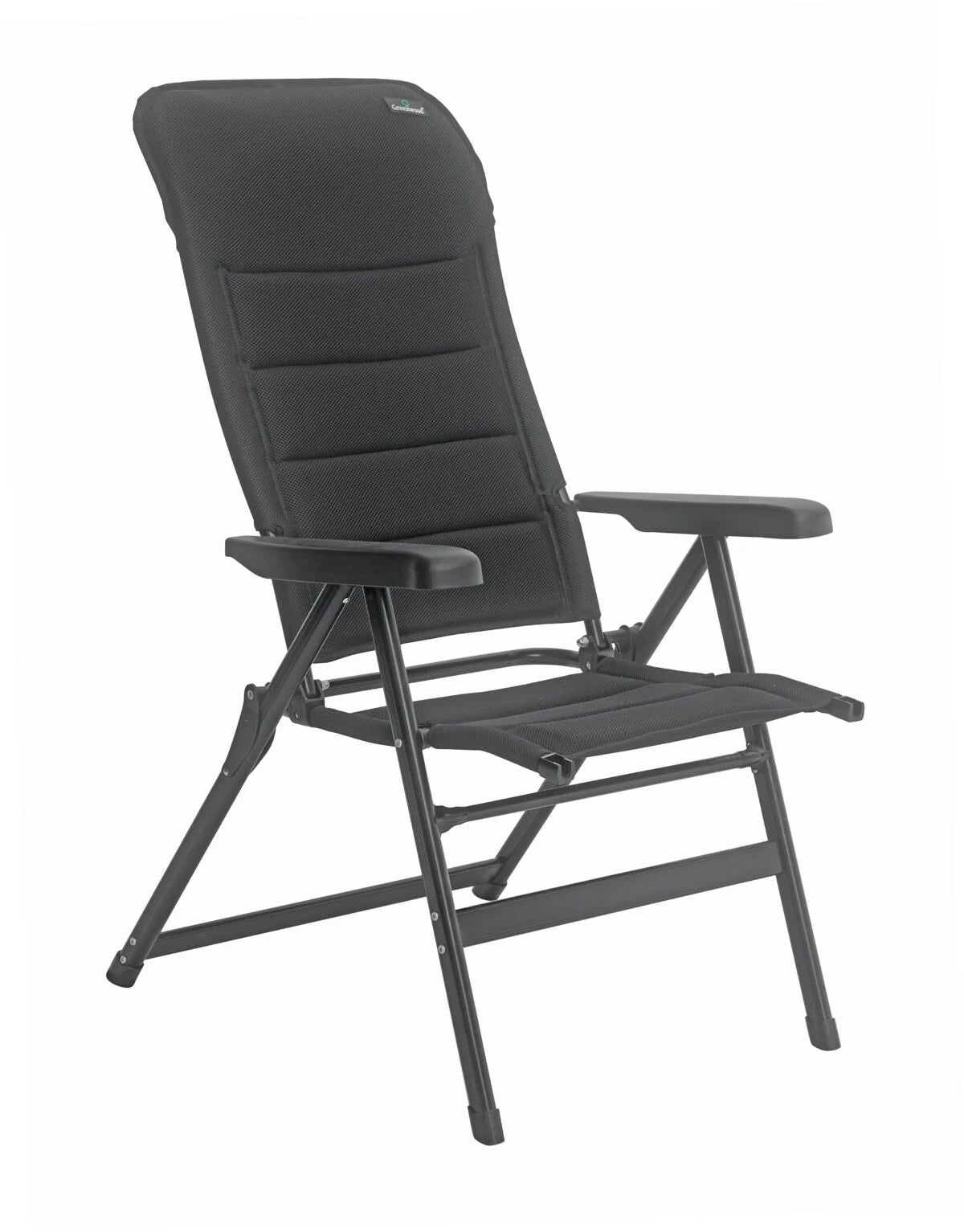 Poltrona Relax 7 posizioni Nera in Alluminio, con tessuto imbottito a nido d'ape, ideale per giardino e terrazzo, dettaglio zoom