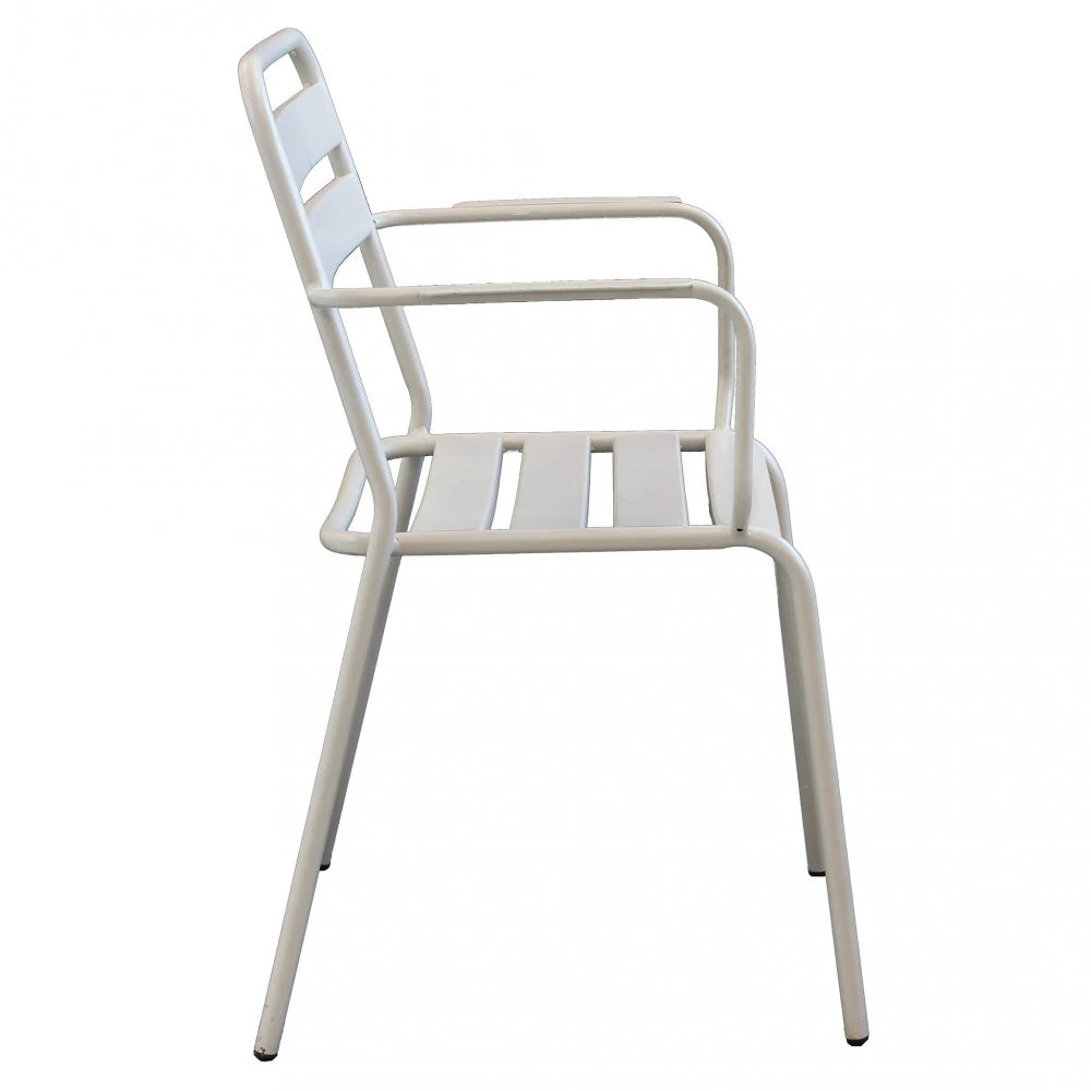 Poltrona Bristol Tortora impilabile in polipropilene effetto rattan, seduta ampia e resistente per esterni, vista laterale