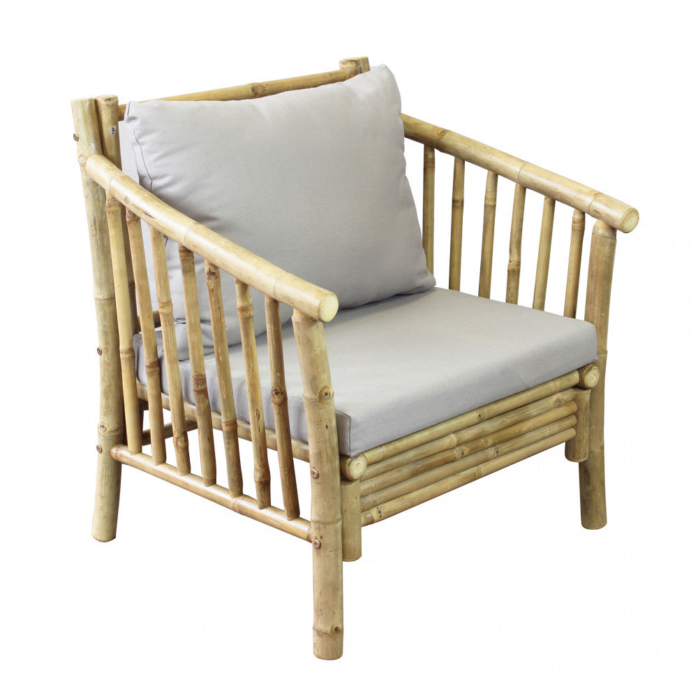 Poltrona Bronx in bamboo con cuscino, design naturale