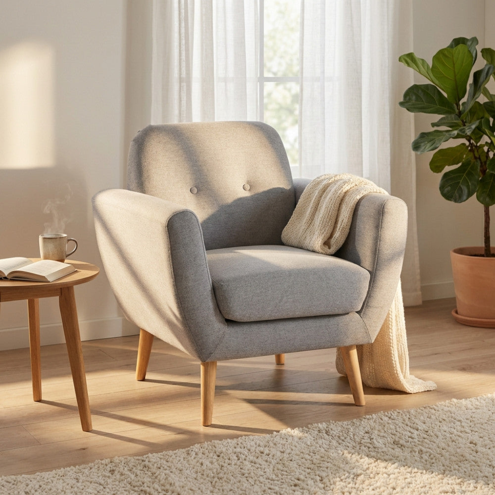 Poltrona Burton in Tessuto Grigio Chiaro con Bottoni - HF807103-LGRE