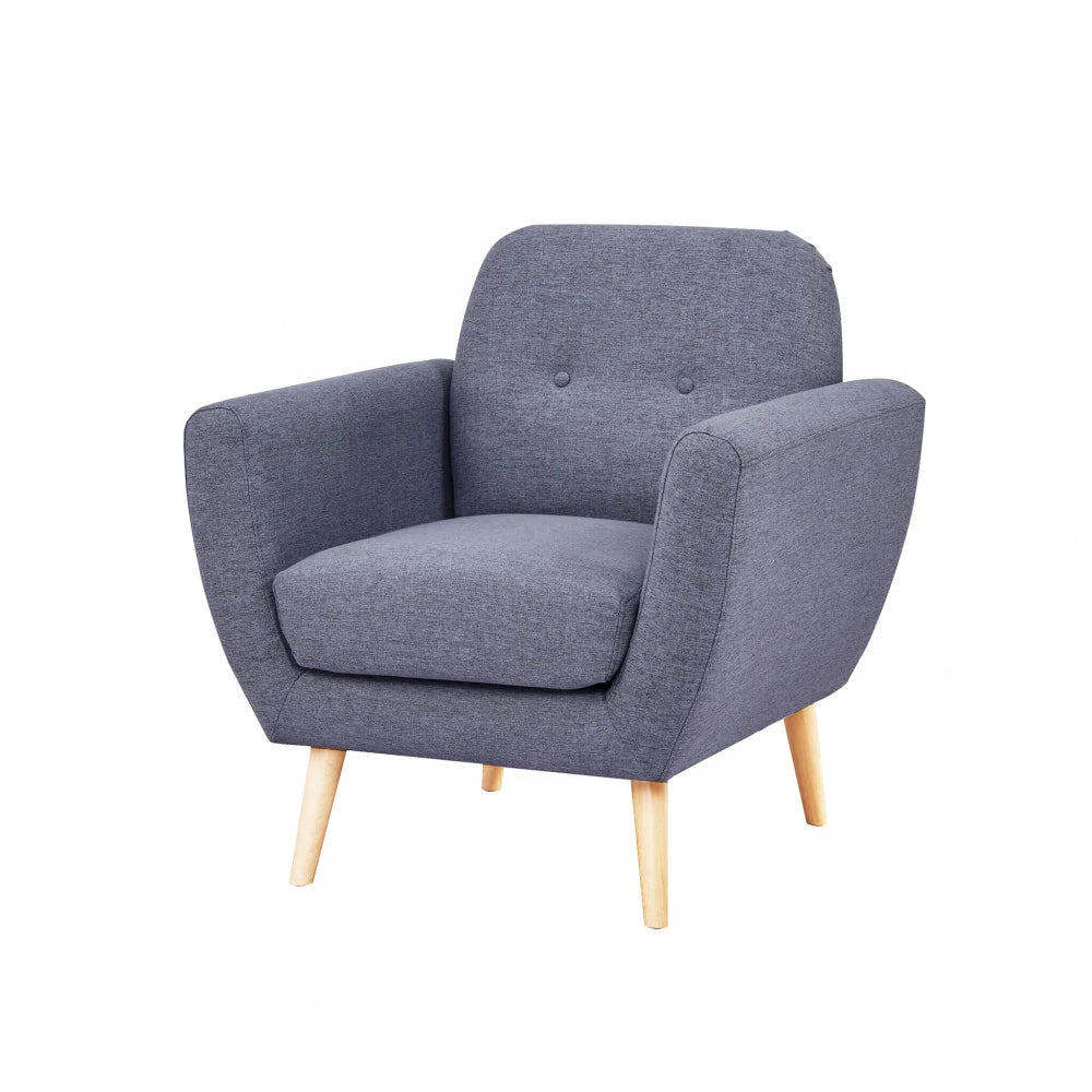 Poltrona Burton in Tessuto Grigio Scuro (84 cm) con bottoni decorativi, gambe in polipropilene, design moderno, vista frontale