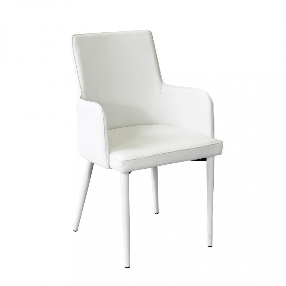 Poltrona Camille di colore bianco, imbottita con braccioli, design moderno, vista laterale
