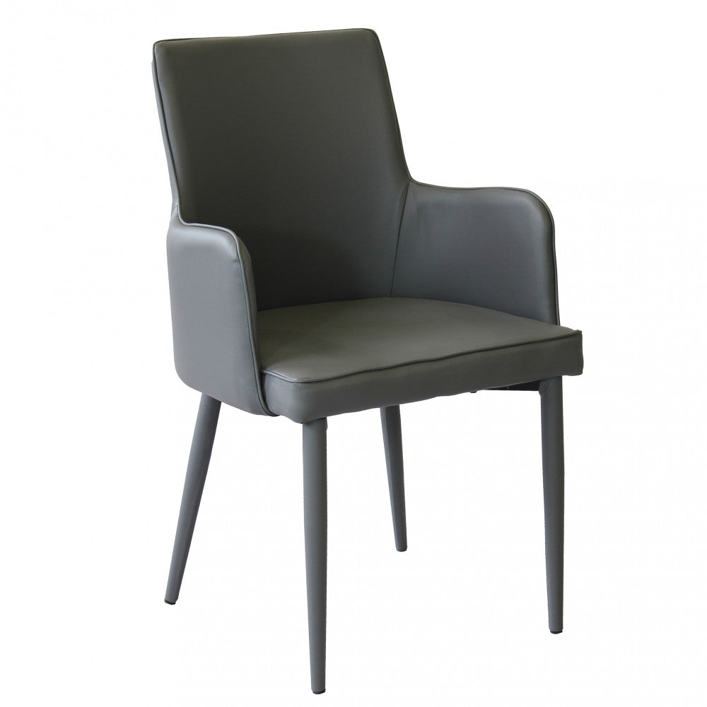 Poltrona Camille Grigio Scuro in ecopelle imbottita, vista laterale