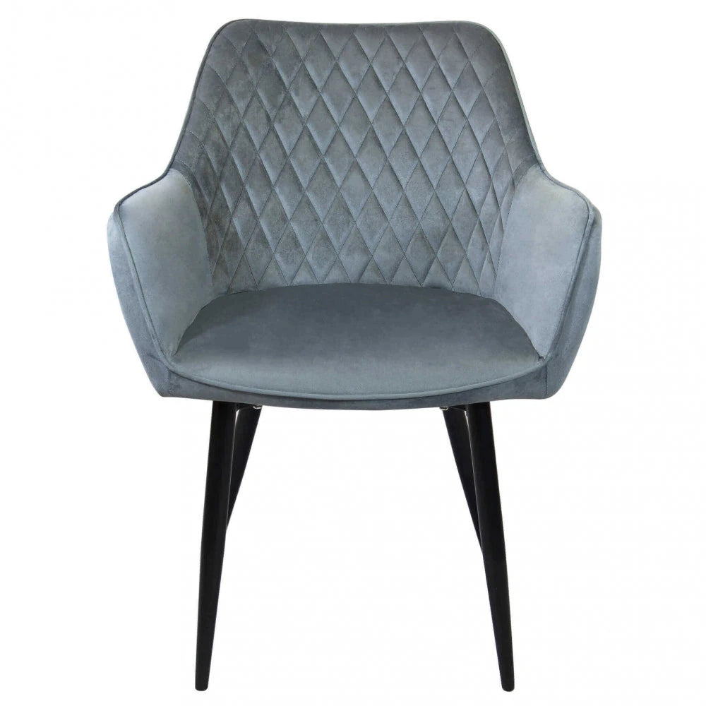 Poltrona Candy in velluto grigio, design moderno su base in metallo, per salotto, panoramica frontale