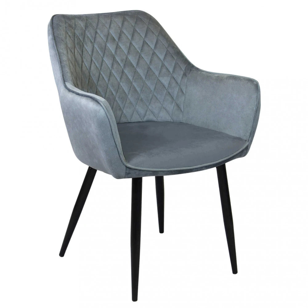 Poltrona Candy in velluto grigio, design moderno su base in metallo, per salotto