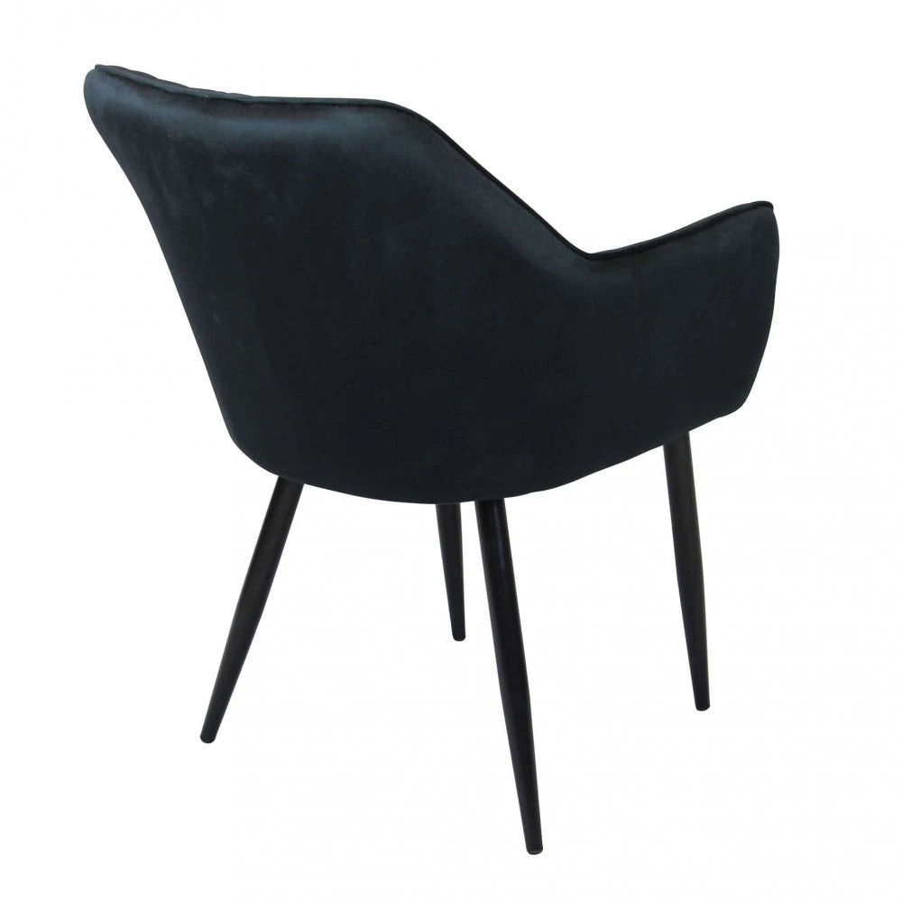 Poltrona Candy in velluto nero con struttura in metallo, stile elegante e moderno, panoramica posteriore