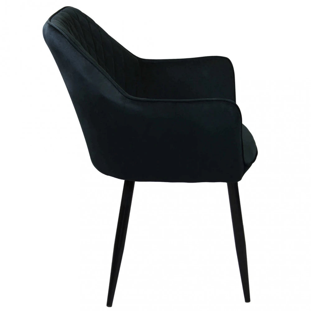 Poltrona Candy in velluto nero con struttura in metallo, stile elegante e moderno, Vista laterale