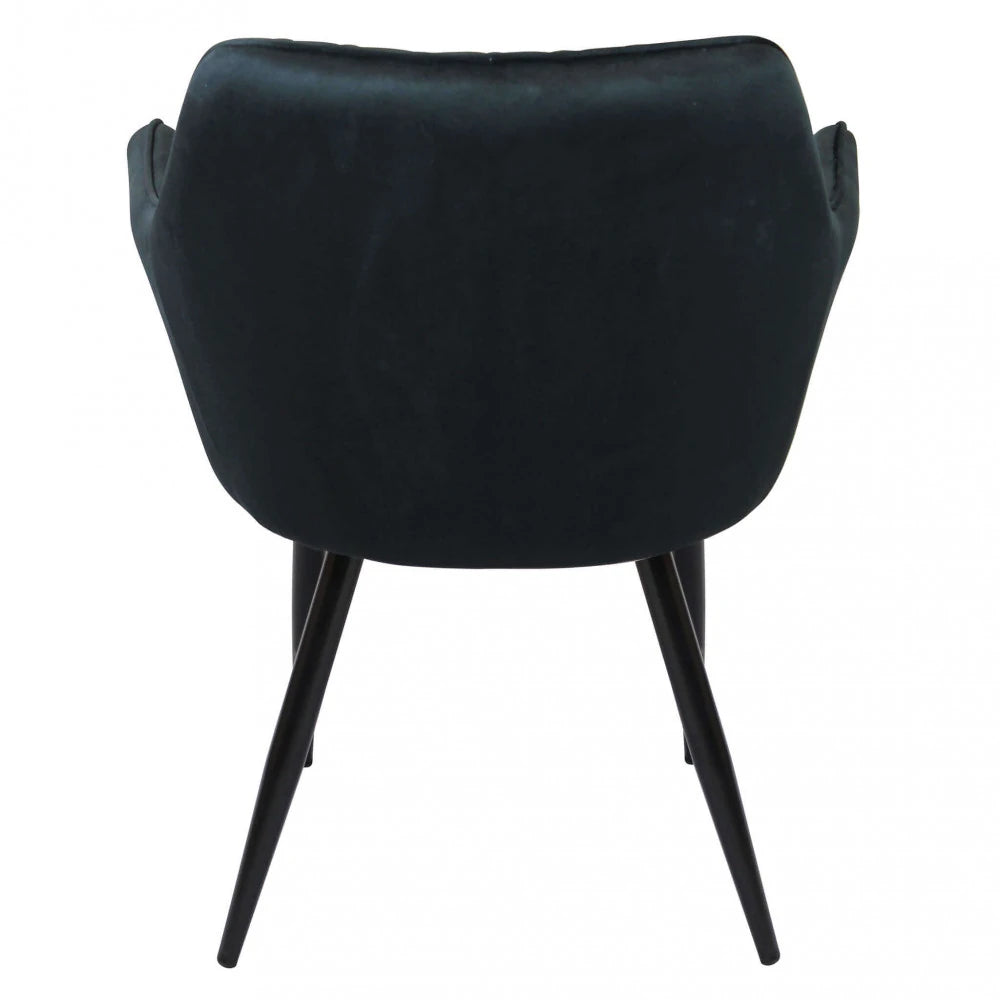 Poltrona Candy in velluto nero con struttura in metallo, stile elegante e moderno, vista posteriore