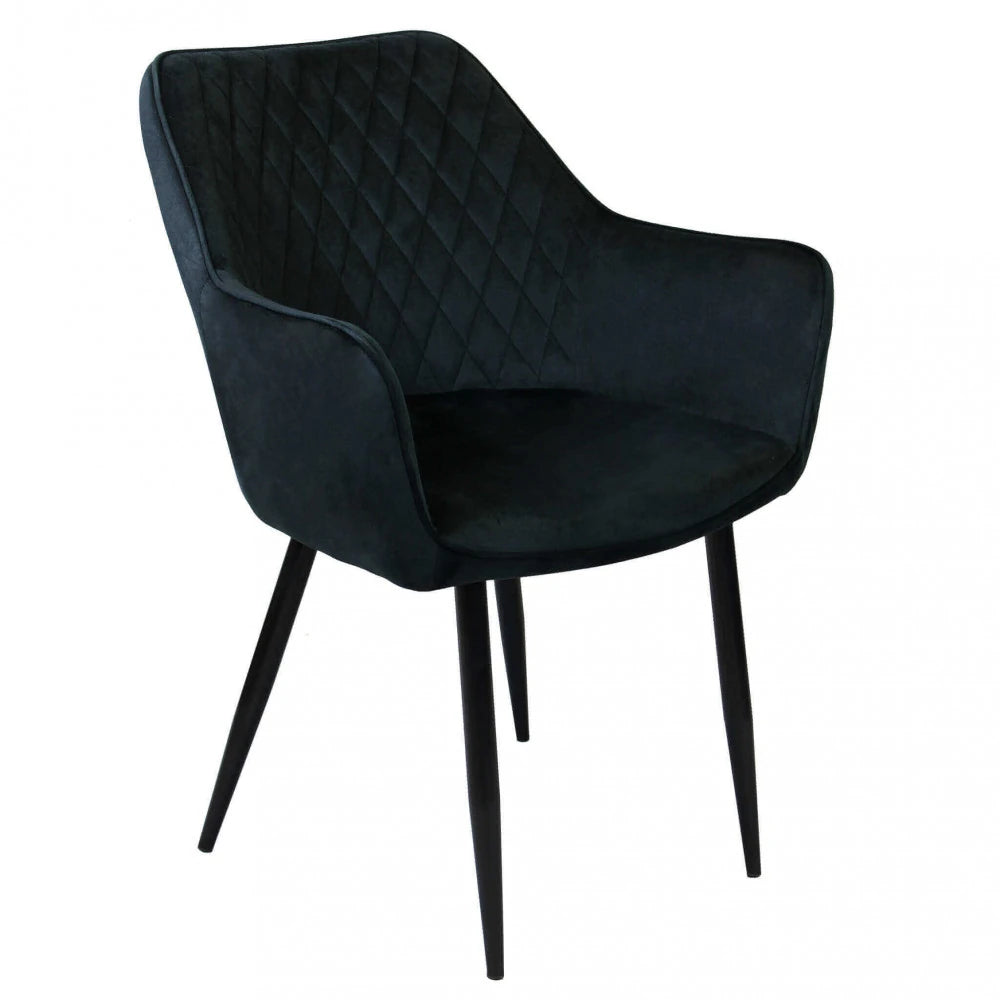 Poltrona Candy in velluto nero con struttura in metallo, stile elegante e moderno