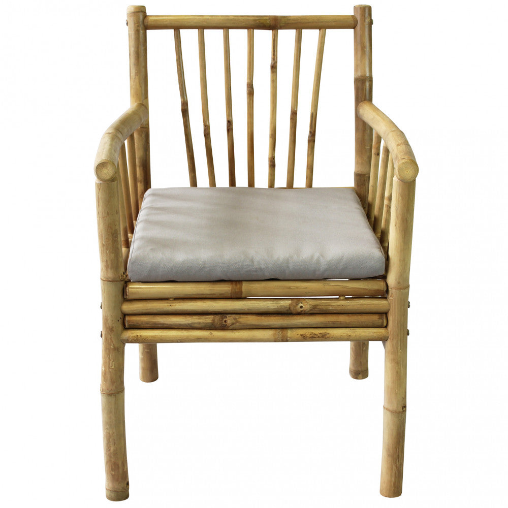 Poltrona CarlIS in bamboo naturale con braccioli, design elegante.