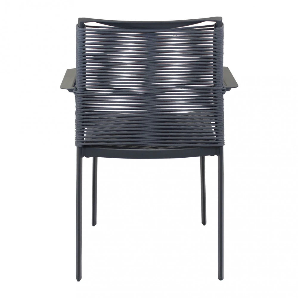 Poltrona Catalina antracite da giardino con design avvolgente e seduta in textilene, vista posteriore