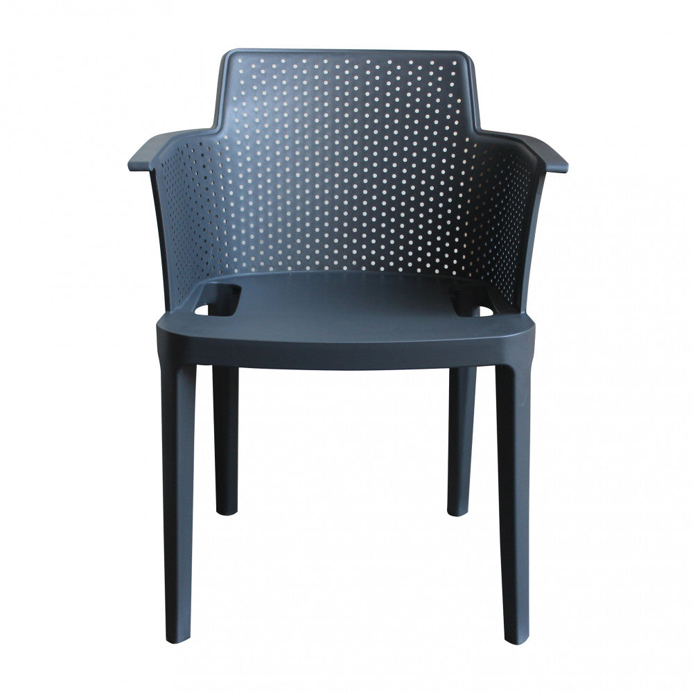 Poltrona Cathy color antracite in polipropilene, leggera e resistente.