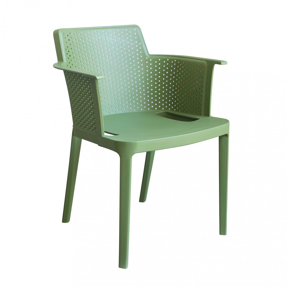Poltrona Cathy color verde scuro in polipropilene, leggera e resistente.
