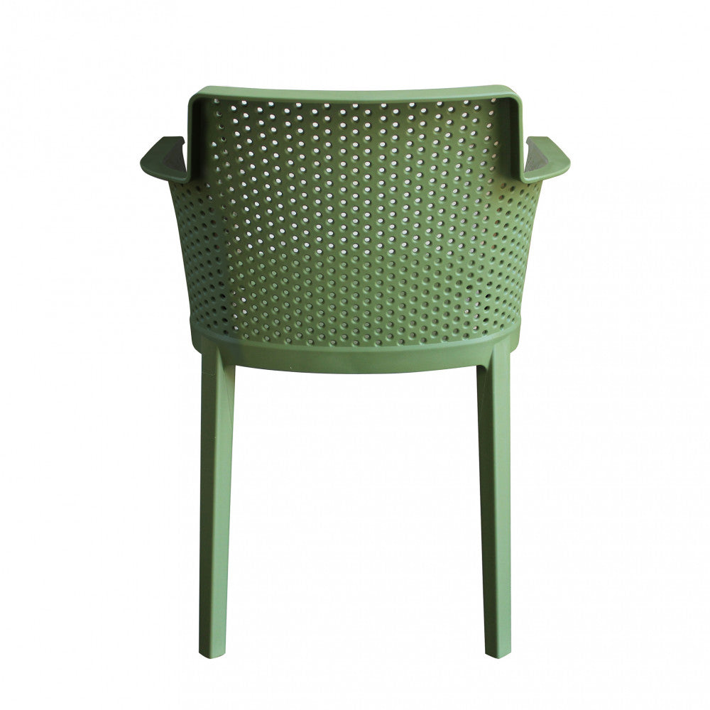 Poltrona Cathy color verde scuro in polipropilene, leggera e resistente.