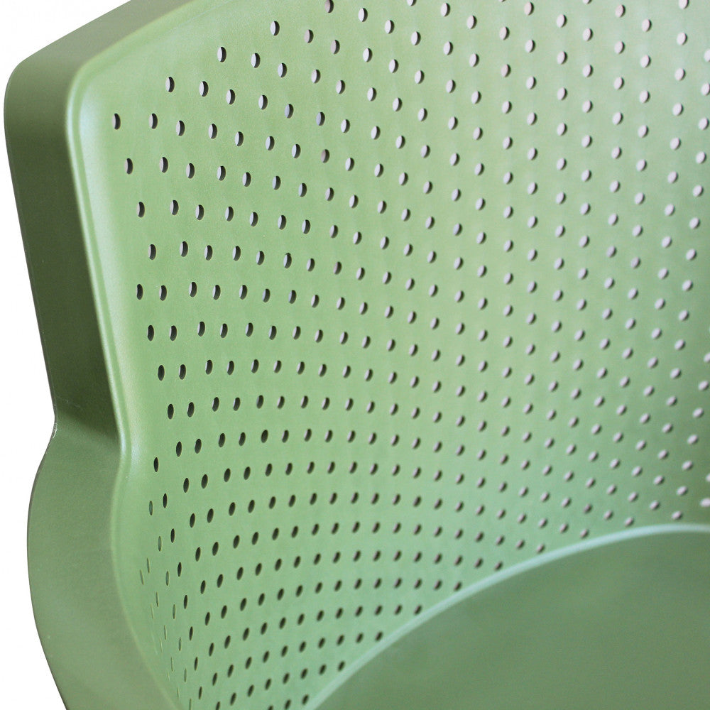 Poltrona Cathy color verde scuro in polipropilene, leggera e resistente.