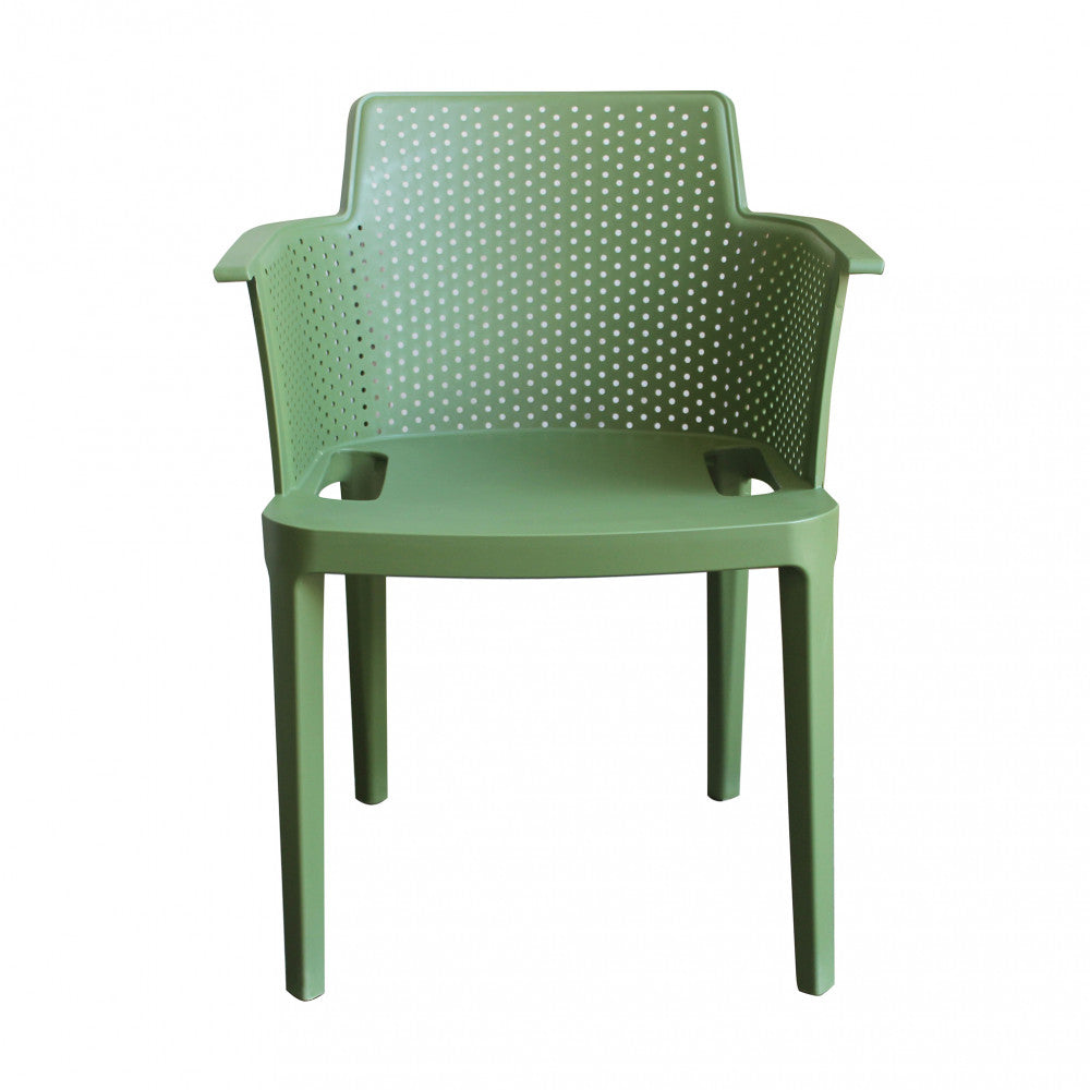 Poltrona Cathy color verde scuro in polipropilene, leggera e resistente.