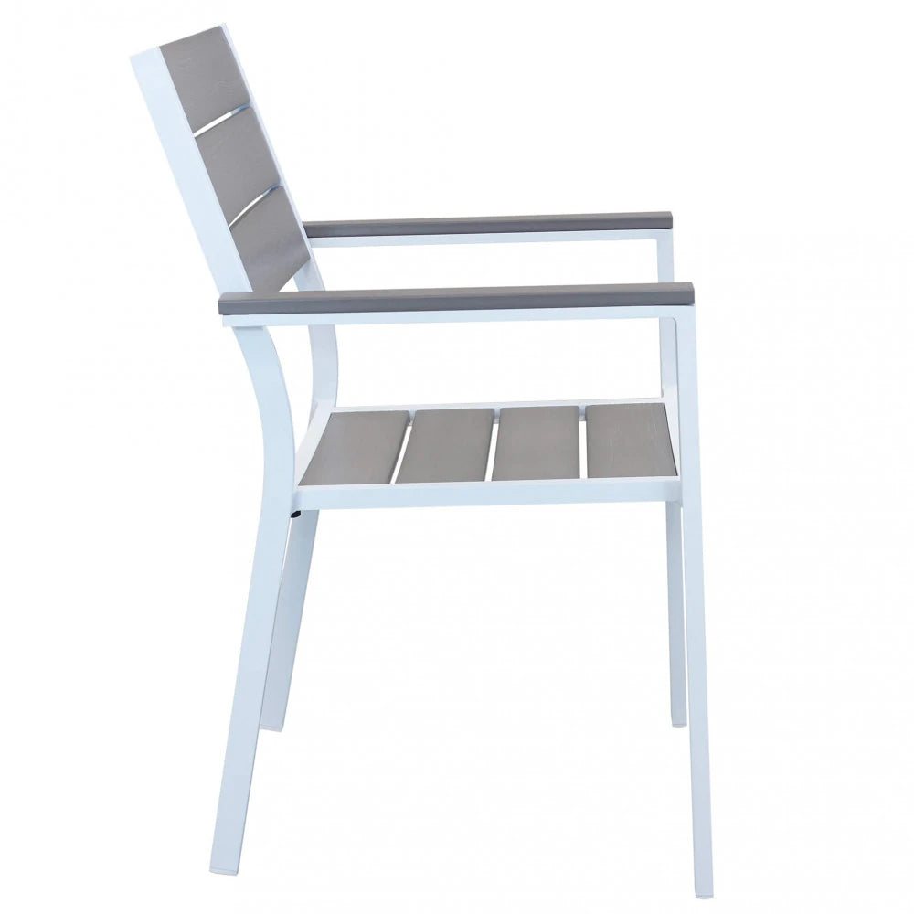 Poltrona Cervia Bianca impilabile con struttura in alluminio e textilene, design classico per giardino e contract, vista laterale