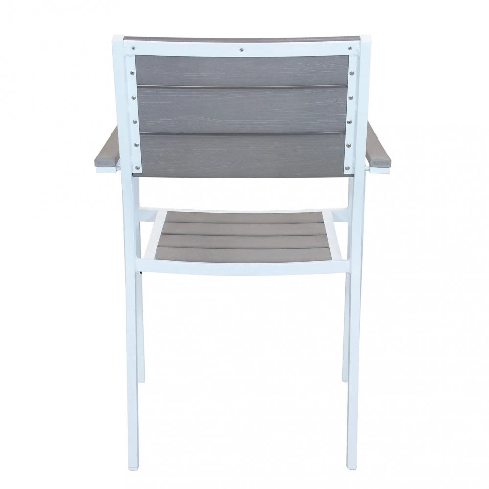 Poltrona Cervia Bianca impilabile con struttura in alluminio e textilene, design classico per giardino e contract, vista posteriore