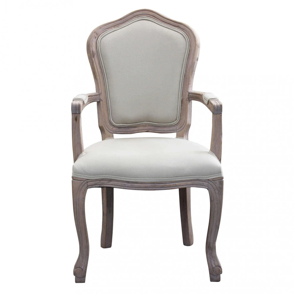 Poltrona Charlene in tessuto bianco/chiaro con schienale alto modello Imperatore e braccioli vista frontale