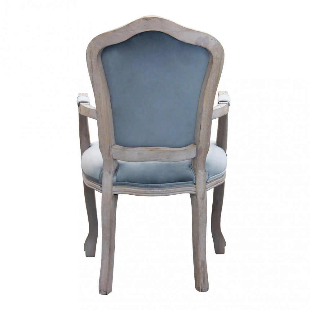 Sedia Poltrona Charlene in velluto grigio con braccioli e design regale vista dal retro