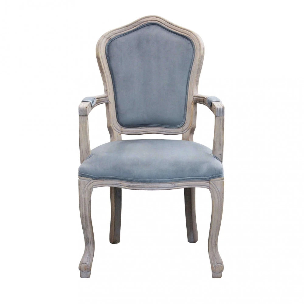 Sedia Poltrona Charlene in velluto grigio con braccioli e design regale