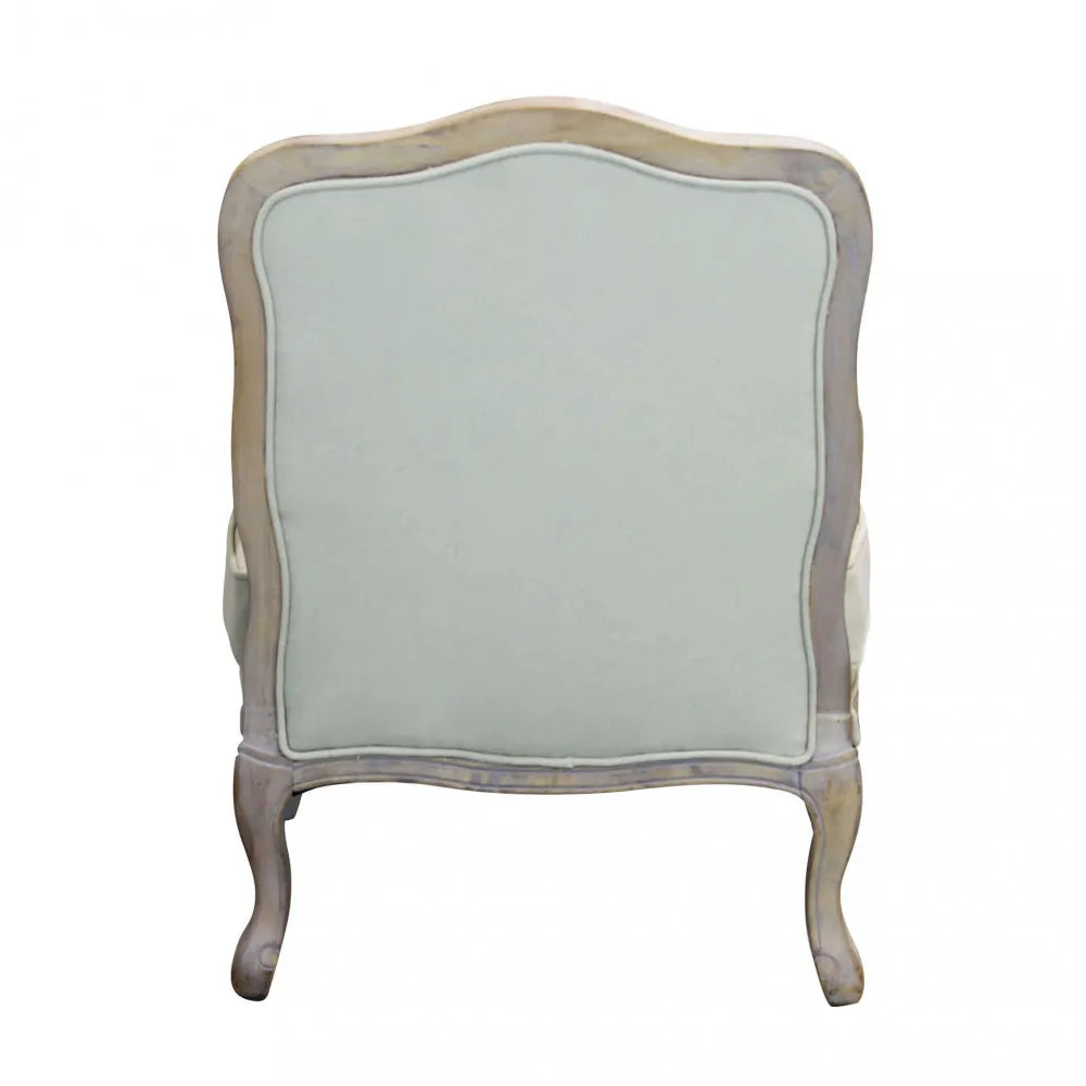 Poltrona Christy design vintage in tessuto bianco chiaro vista dal retro