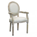 Poltrona Constance imbottita in tessuto bianco, con braccioli e struttura in legno vintage, per un design luminoso