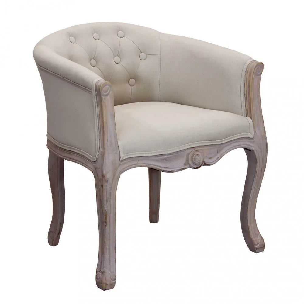 Poltrona Coreen in tessuto beige chiaro con braccioli e struttura in legno 61cm