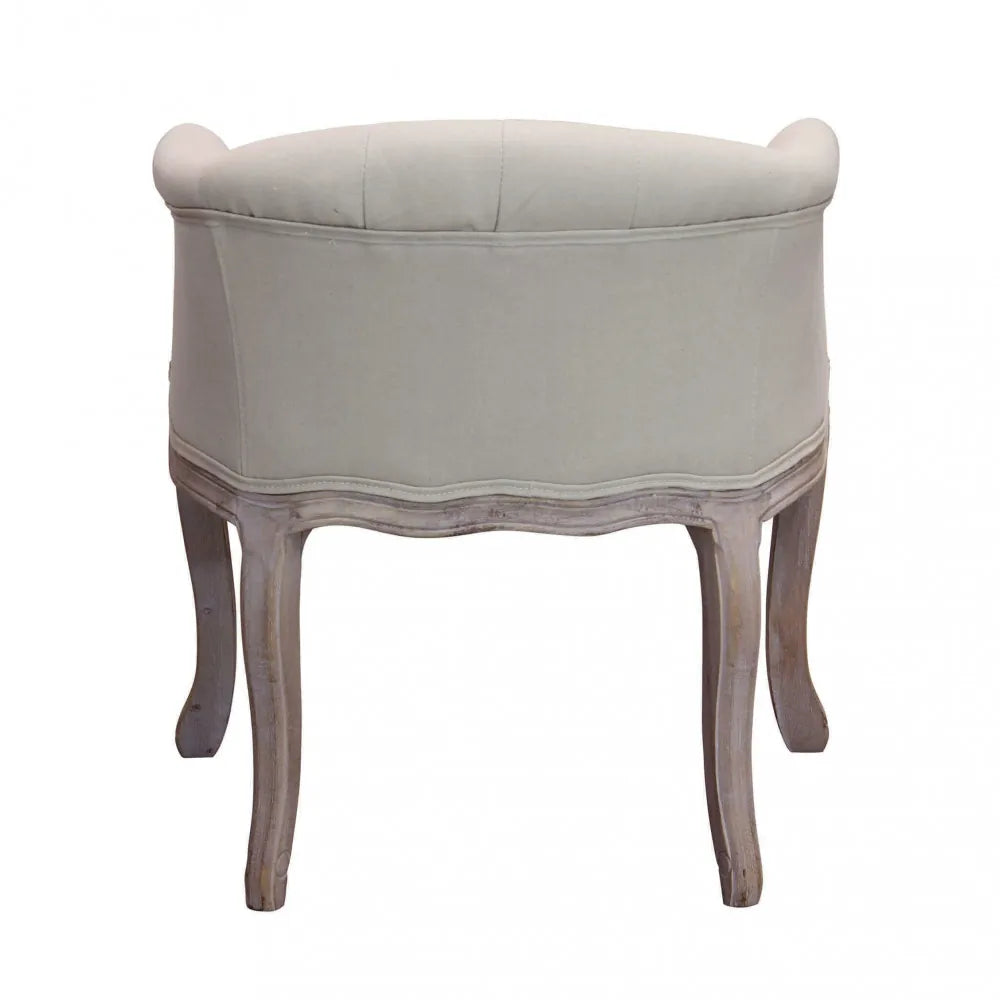 Poltrona Coreen in tessuto beige chiaro con braccioli e struttura in legno 61cm vista retro