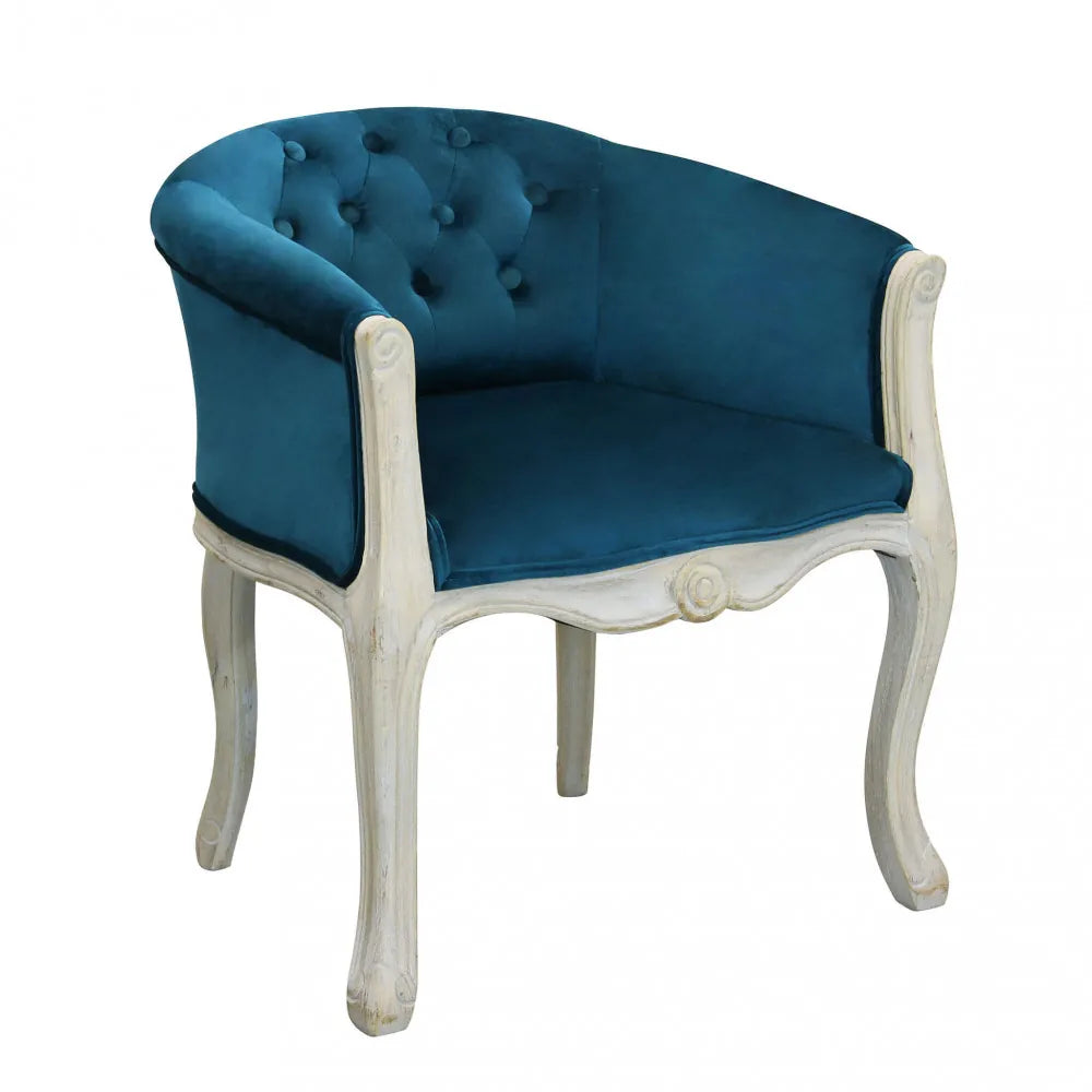 Poltrona Coreen in velluto blu con braccioli e struttura in legno 61cm