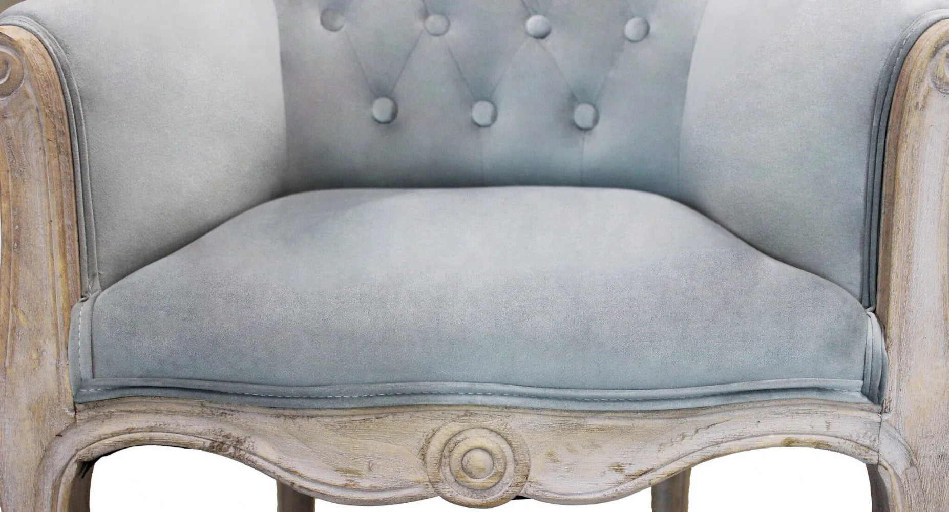 Poltrona di design Coreen in velluto grigio per salotto o studio dettaglio seduta