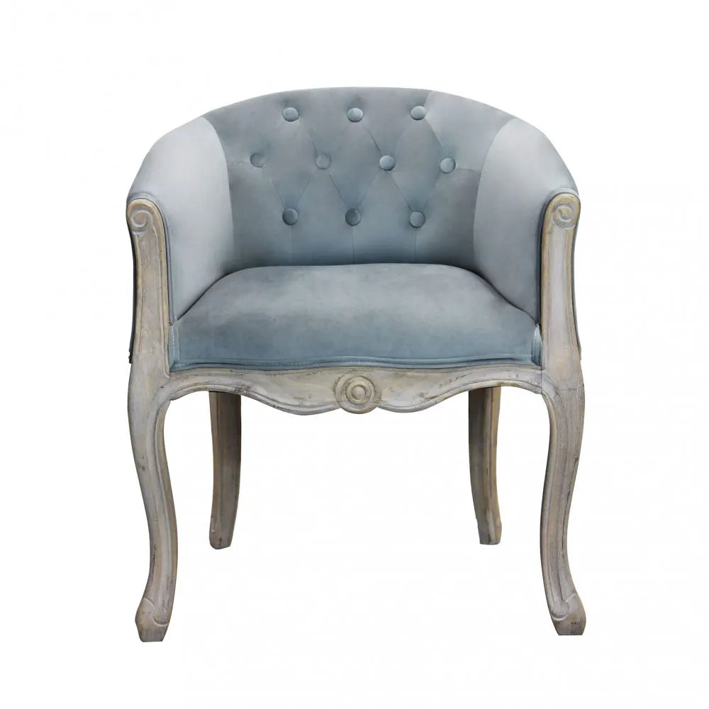 Poltrona Coreen in velluto grigio scuro con braccioli e struttura in legno 61cm vista frontale