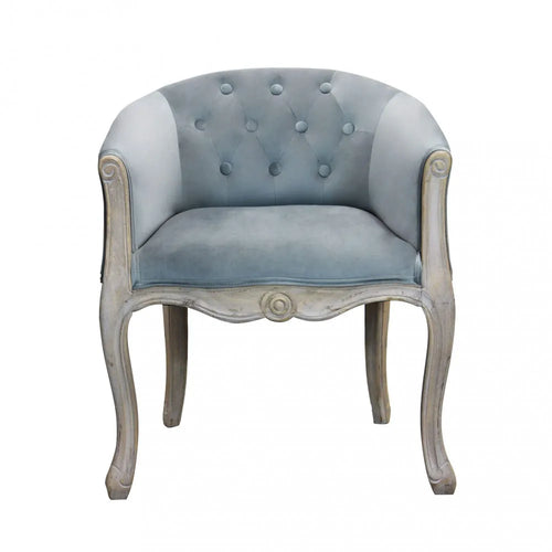 Poltrona Coreen in velluto grigio scuro con braccioli e struttura in legno 61cm vista frontale