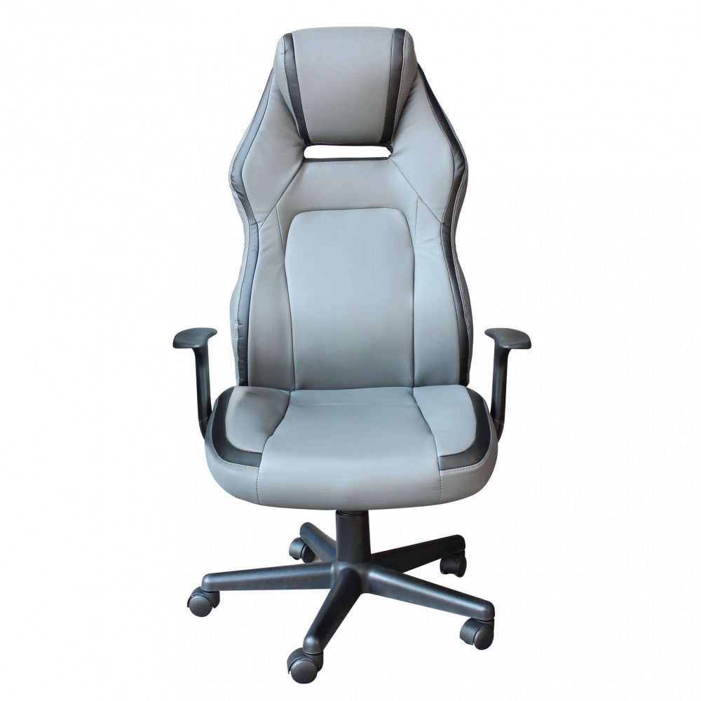 Vista frontale della poltrona ergonomica GTA che evidenzia il design avvolgente e la base a stella.