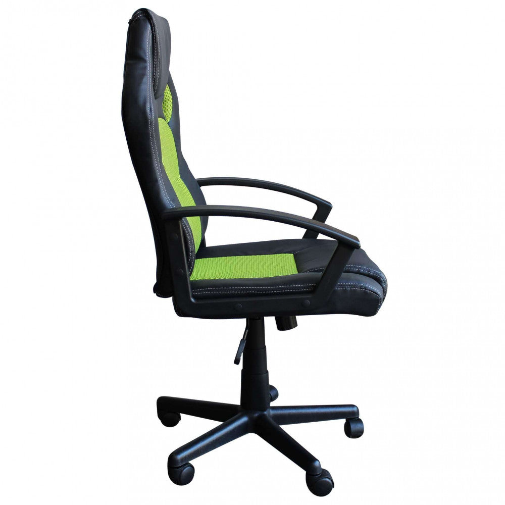 Profilo laterale della poltrona da gaming Uncharted, mostrando l'inclinazione ergonomica dello schienale e la struttura dei braccioli.