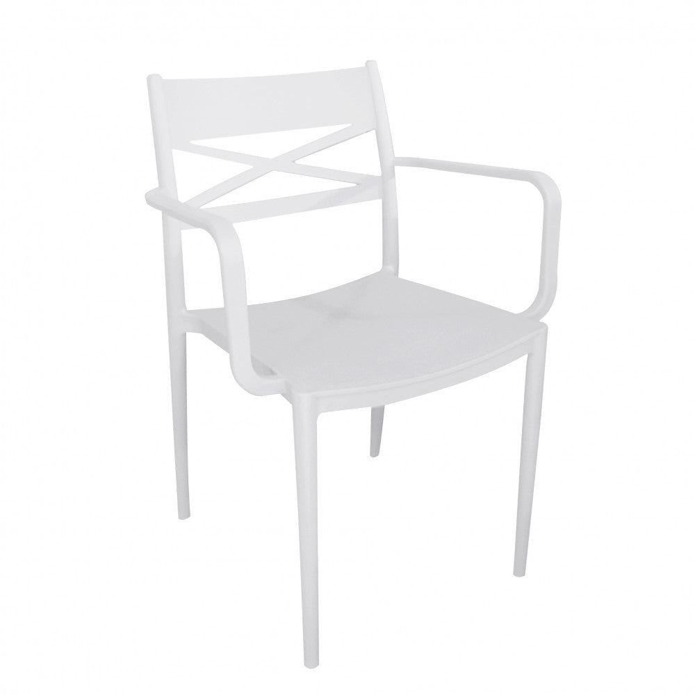 Poltrona Darleen color bianco con braccioli, in polipropilene.