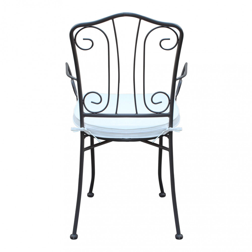 Poltrona da Esterno Demetra in ferro verniciato antracite con cuscino bianco.