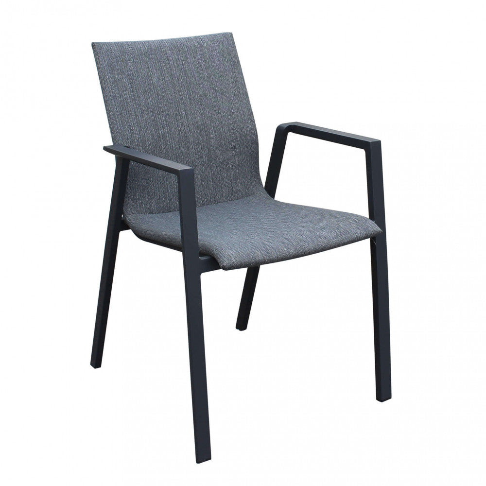Poltrona da Esterno Djerba impilabile color antracite, in alluminio e textilene imbottito.