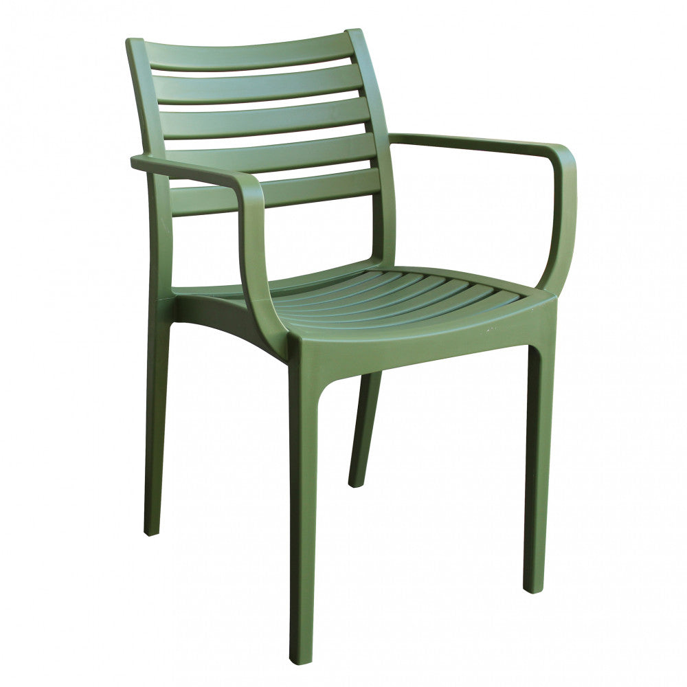 Poltrona Eveline color verde scuro in polipropilene con braccioli