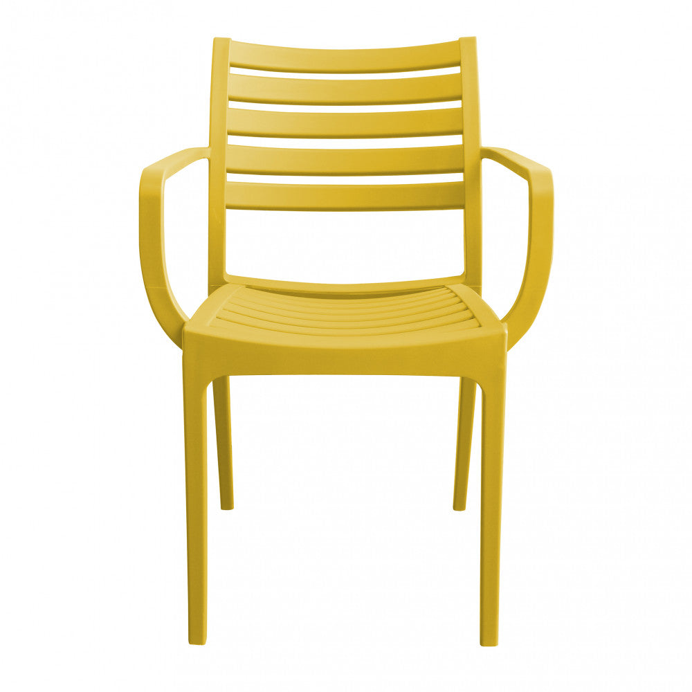 Poltrona Eveline color giallo in polipropilene con braccioli.