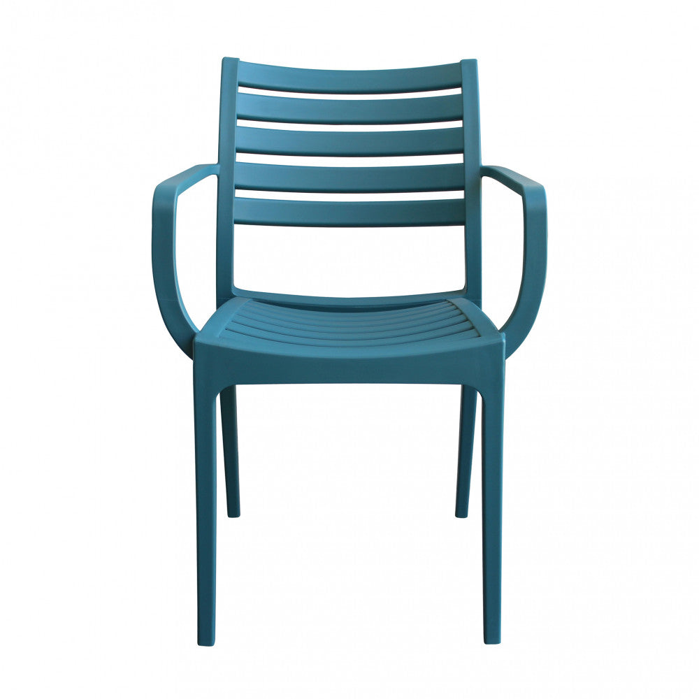 Poltrona Eveline color verde petrolio in polipropilene con braccioli.